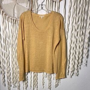 Eileen Fisher Linen Knit Sweater Size M Color is a Light Dijon Mustard Color
